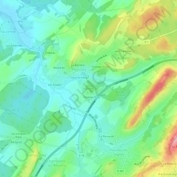 Frachère topographic map, elevation, terrain