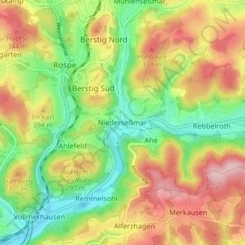 Niederseßmar topographic map, elevation, terrain