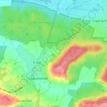 Chaumontel topographic map, elevation, terrain