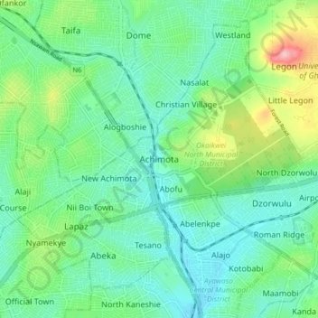 Achimota topographic map, elevation, terrain
