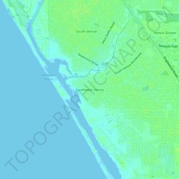 Southwest Venice topographic map, elevation, terrain