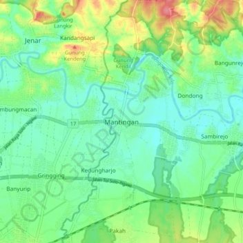 Mantingan topographic map, elevation, terrain