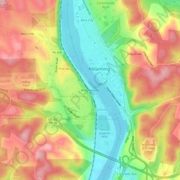 Williamsburg topographic map, elevation, terrain