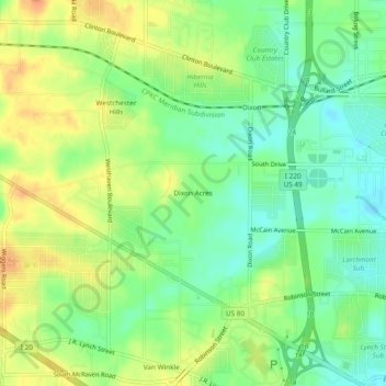 Dixon Acres topographic map, elevation, terrain