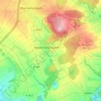 Niedertiefenbach topographic map, elevation, terrain