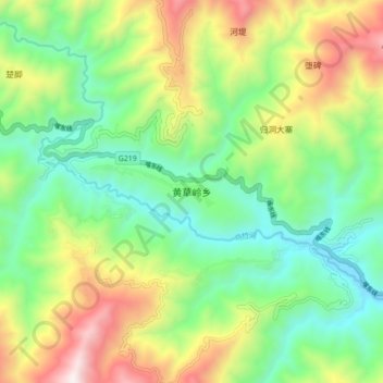 Huangcaoling topographic map, elevation, terrain