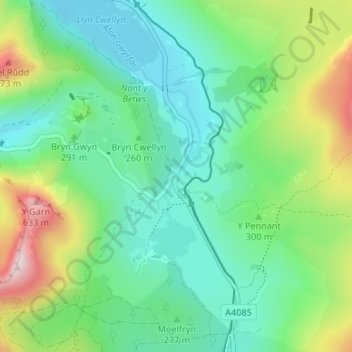 Rhyd-ddu topographic map, elevation, terrain