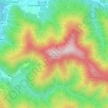 Monte Bano topographic map, elevation, terrain