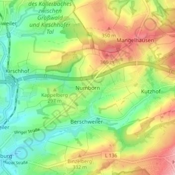 Numborn topographic map, elevation, terrain