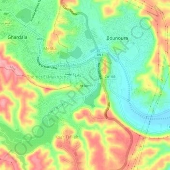 At Izjen topographic map, elevation, terrain