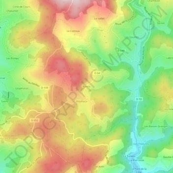 Forest topographic map, elevation, terrain