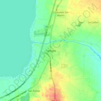 Tipitapa topographic map, elevation, terrain