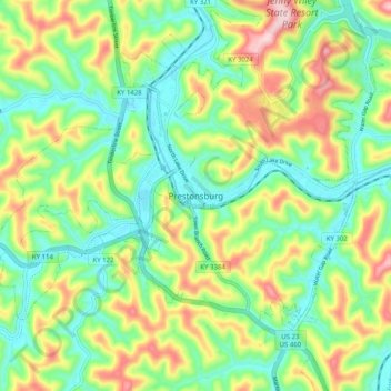 Prestonsburg topographic map, elevation, terrain