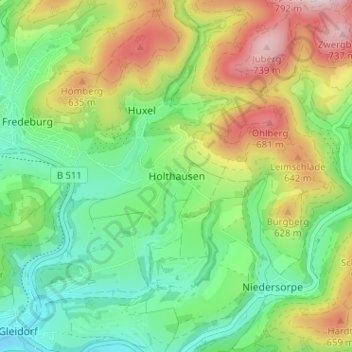 Holthausen topographic map, elevation, terrain