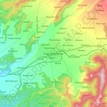 Nagrota Bagwan topographic map, elevation, terrain
