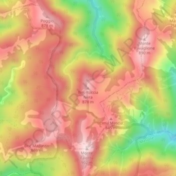 Bric Roccia Nera topographic map, elevation, terrain