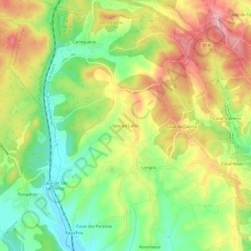 Vale do Calvo topographic map, elevation, terrain