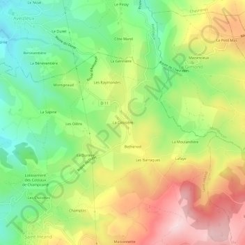 La Coissière topographic map, elevation, terrain