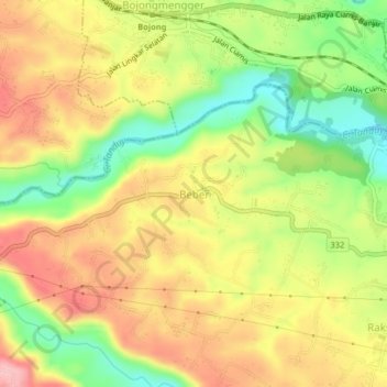 Beber topographic map, elevation, terrain