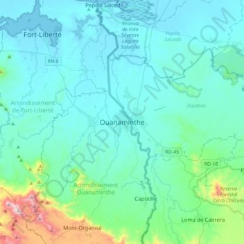 Ouanaminthe topographic map, elevation, terrain