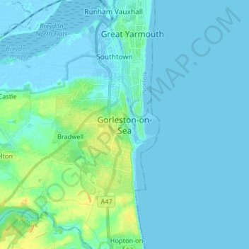 Gorleston-on-Sea topographic map, elevation, terrain