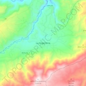 La Argentina topographic map, elevation, terrain