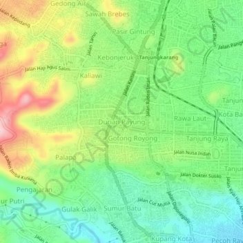 Durian Payung topographic map, elevation, terrain