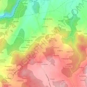 Sober topographic map, elevation, terrain