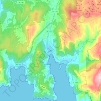 Cee topographic map, elevation, terrain