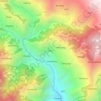 Uwa topographic map, elevation, terrain