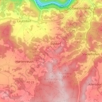 Türkelstein topographic map, elevation, terrain