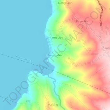 Manggahan topographic map, elevation, terrain