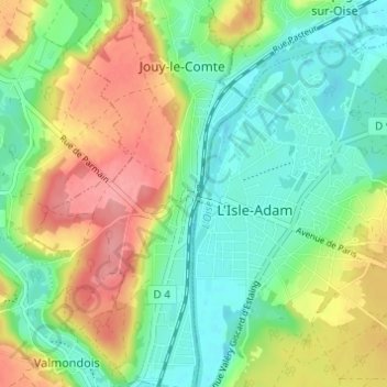 Parmain topographic map, elevation, terrain