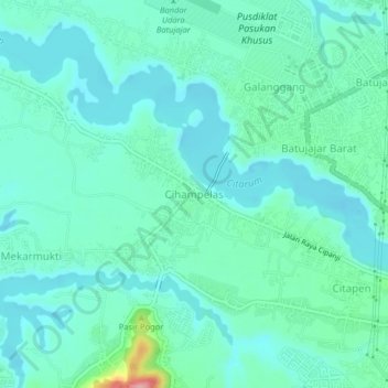 Cihampelas topographic map, elevation, terrain