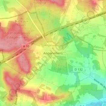 Angervilliers topographic map, elevation, terrain