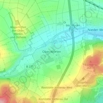 Ober-Mörlen topographic map, elevation, terrain