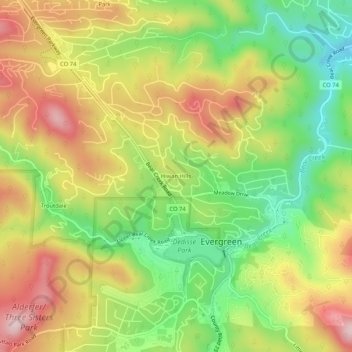 Hiwan Hills topographic map, elevation, terrain