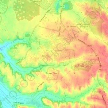 Trigoria topographic map, elevation, terrain