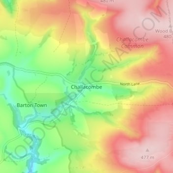 Challacombe topographic map, elevation, terrain