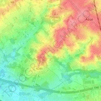Koudertaveerne topographic map, elevation, terrain