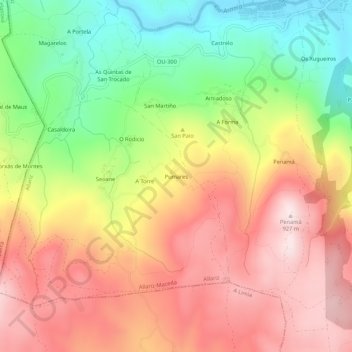 Pumares topographic map, elevation, terrain