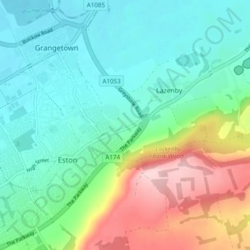 South Lackenby topographic map, elevation, terrain