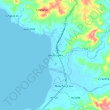 Sindangan topographic map, elevation, terrain