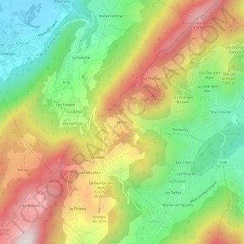 Le Feu topographic map, elevation, terrain