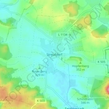 Streufdorf topographic map, elevation, terrain