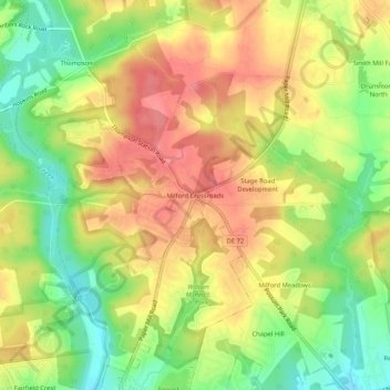 Milford Crossroads topographic map, elevation, terrain