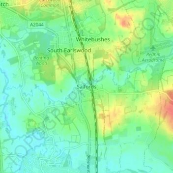 Salfords topographic map, elevation, terrain