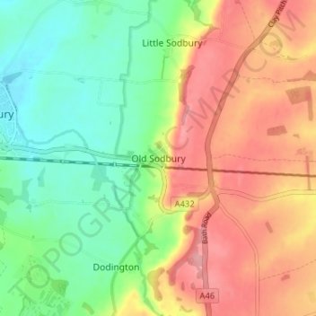 Old Sodbury topographic map, elevation, terrain