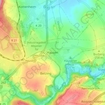 Hausen topographic map, elevation, terrain