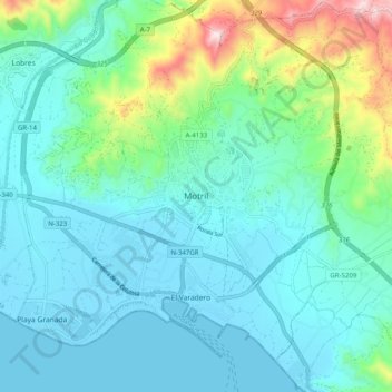 Motril topographic map, elevation, terrain
